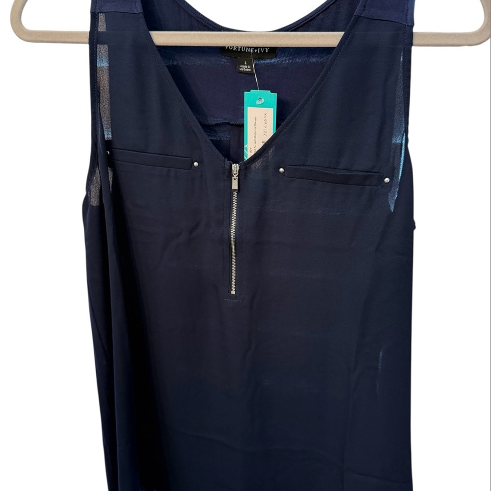 Fortune+Ivy Navy Zipper Tank Top